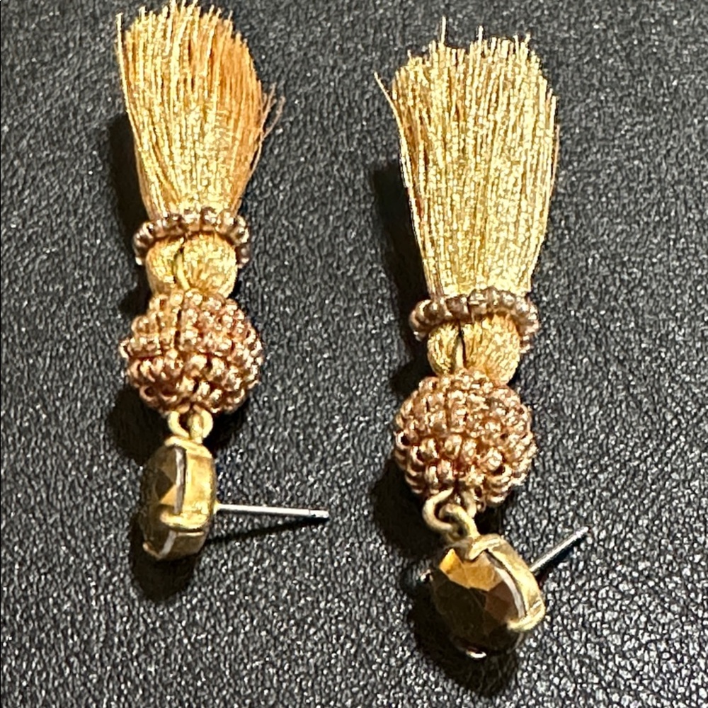 J Crew Metallic Gold Tone Tassel Post Earrings - Picture 8 of 12